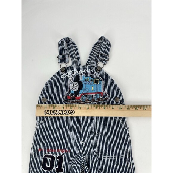 Vintage Y2K Boys Thomas The Train Pinstripe Overalls Denim Jeans Embroidered 18M - Picture 10 of 12